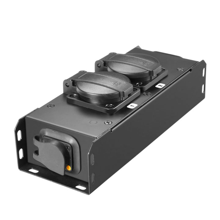 Adam Hall Cables PRO PORT 2 T - Stromverteiler, 2 x Schukobuchse IP54, IP65 In & IP65 Out, stahl, sc