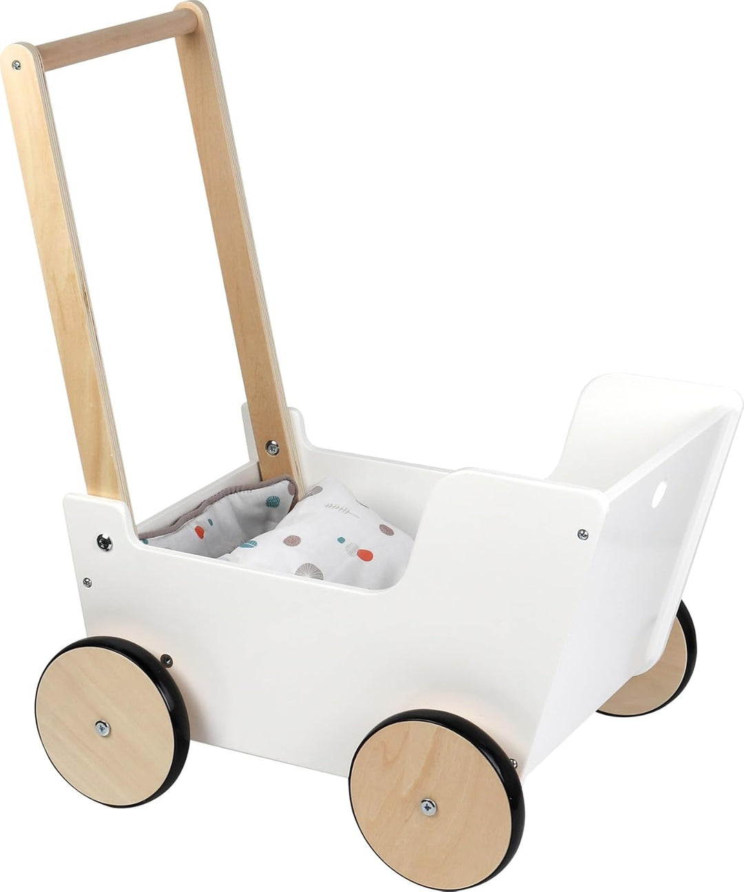 Small Foot Schiebe-und Puppenwagen „Little Button“ aus Holz, inkl. Wendebettwäsche, für Kinder ab 3