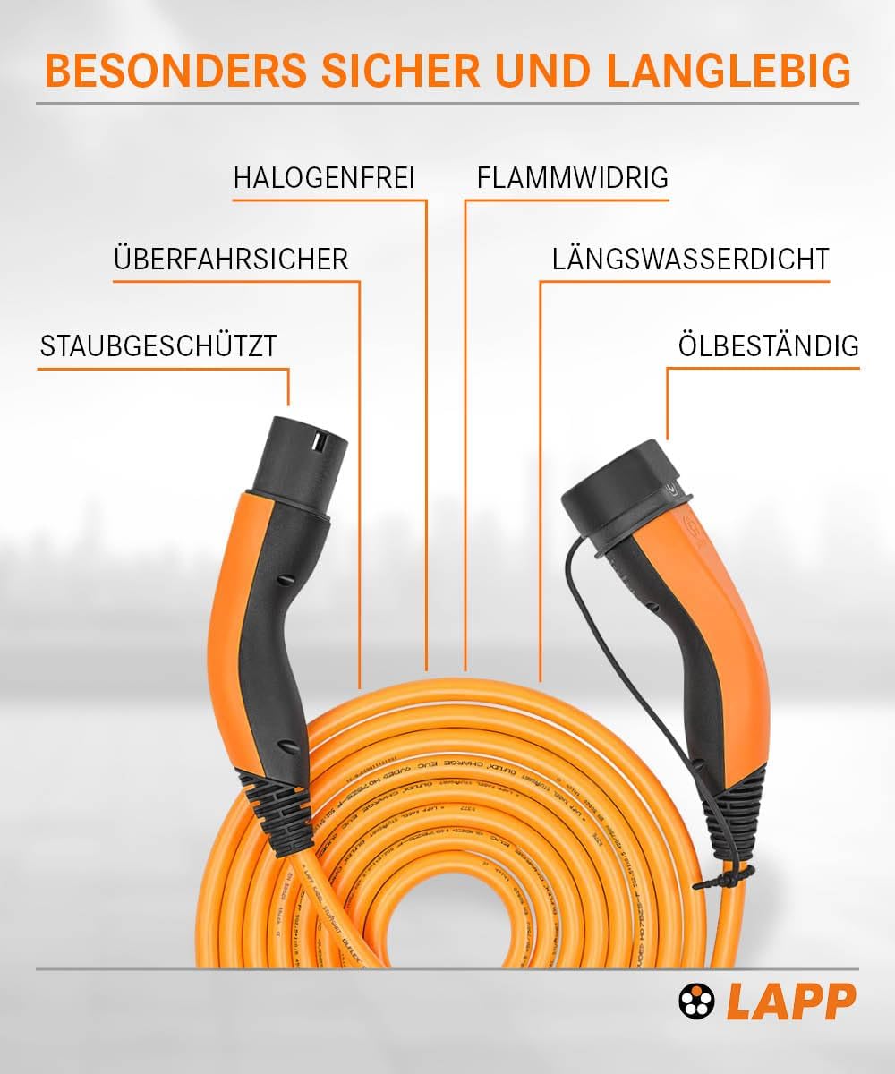 Lapp Mobility Helix Typ 2 Ladekabel 22 KW/Selbstaufrollend / 32 A / 3-Phasig/E-Auto Ladekabel/Mode 3