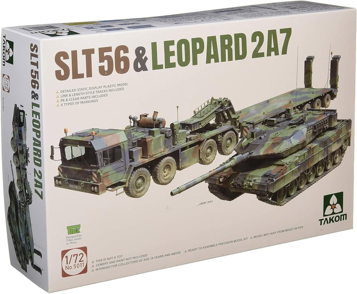TAKOM Franziska TAK5011 1/72 SLT56 & Leopard 2A7 Plastic Model KIT, Transparent, 1:72