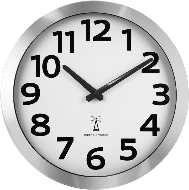 Wanduhr Funk mit Aluminium Rahmen Grosse Zahlen,Funkuhr Wand Lautlos Geräuschlos für Küche Wohnzimme