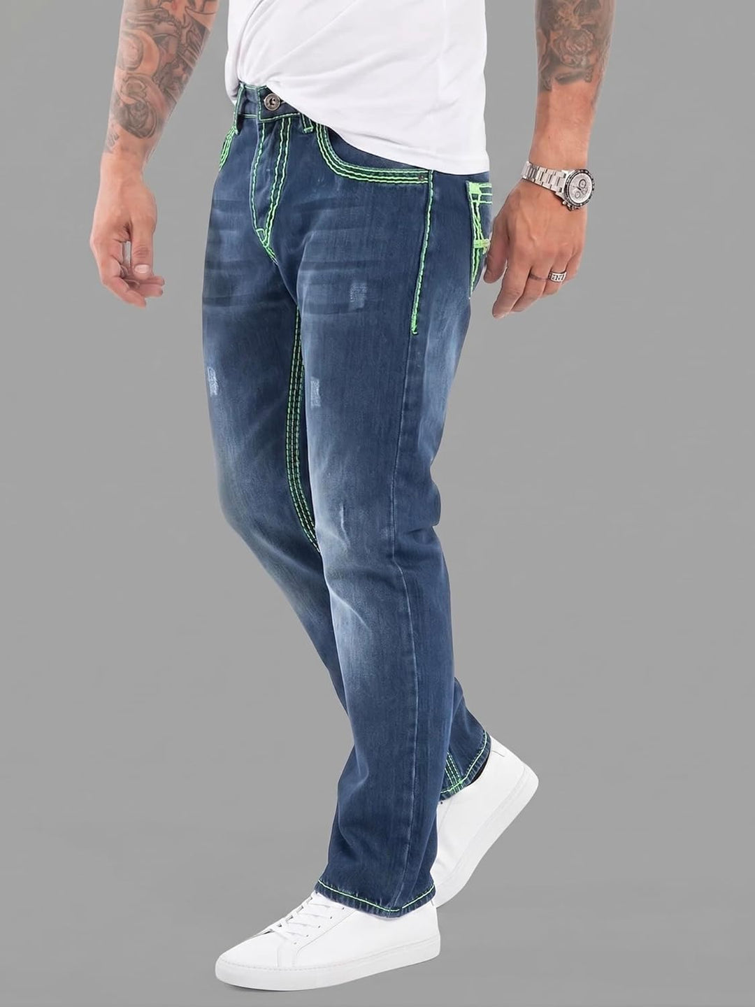 Rock Creek Herren Designer Jeans Hose Dicke Nähte Vintage Blau RC-2056 36W / 30L Blau - Rc-2271, 36W