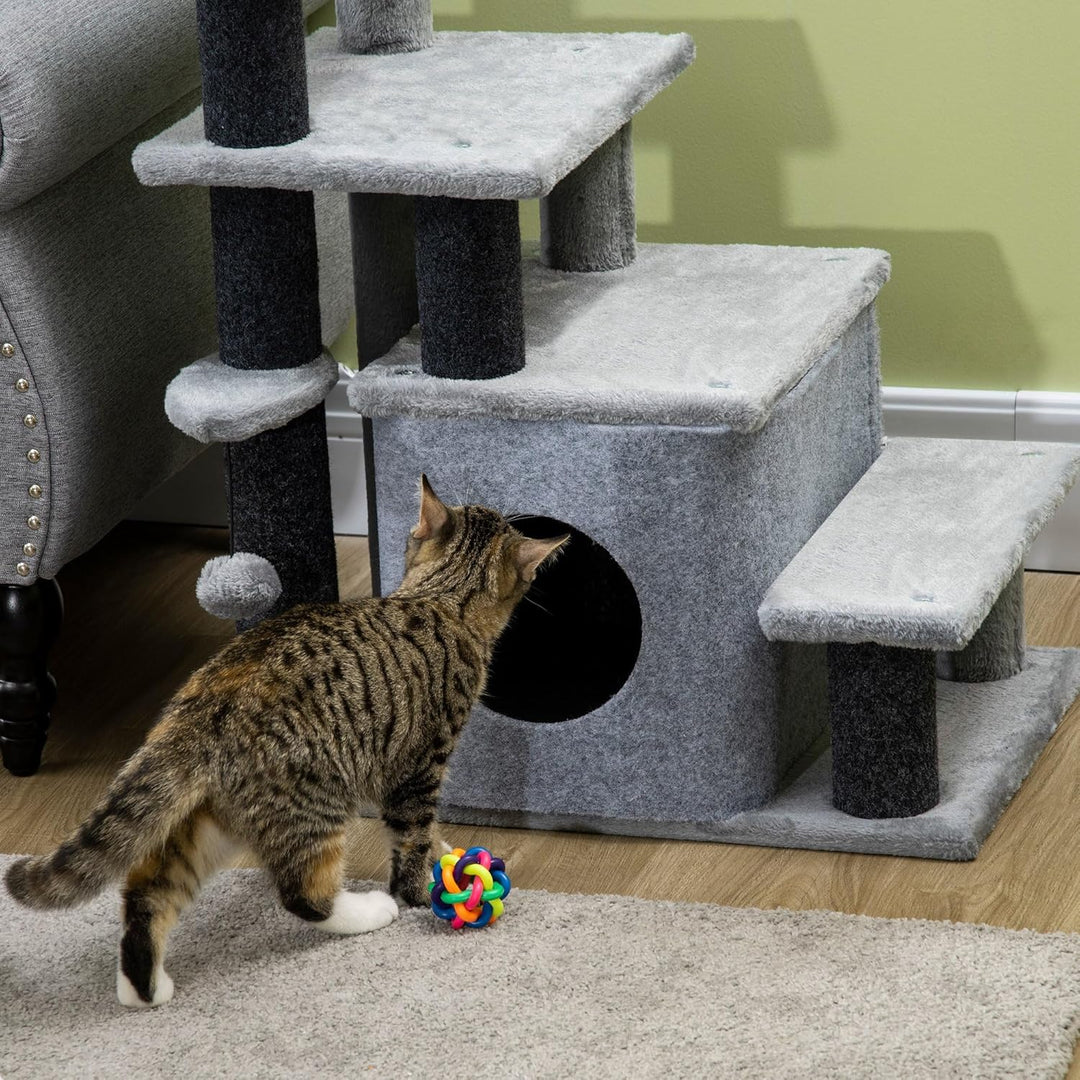 PawHut Hundetreppe 3/4 Stufen 66 cm Hoch Haustiertreppe mit Schlafhöhle, Rampe, Sipielball, Katzentr
