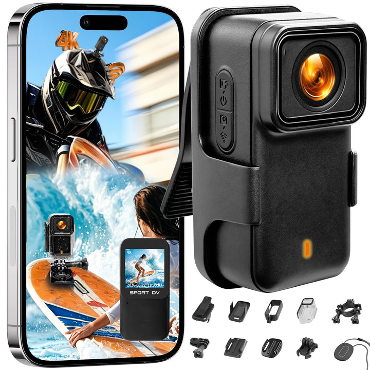 Bodycam 4K, Mini Actioncam WiFi, Wasserdicht Helm Kamera, Tragbar & Magnetisch Körperkamera, Freihän