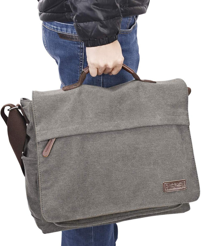 Ruschen Umhängetasche Herren aus Canvas, Hochwertige Herrentasche, Laptoptasche für 15,6 Zoll Laptop