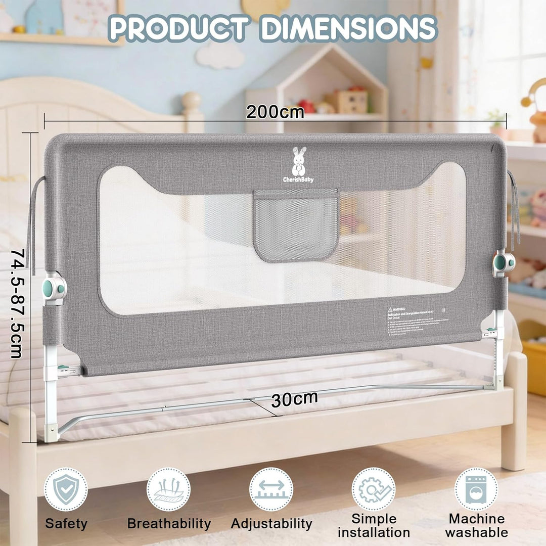 Verdego Rausfallschutz Bett 200 cm, Rausfallschutz Boxspringbett Klappbar, 300D Oxford Stoff, Luftig