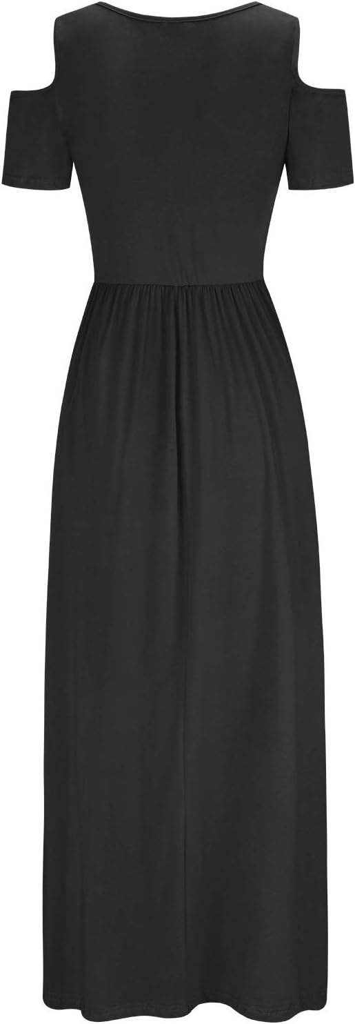 STYLEWORD Sommerkleid Damen Lang Maxikleid Sommer Elegant Freizeitkleid Kurzarm Kleider mit Taschen