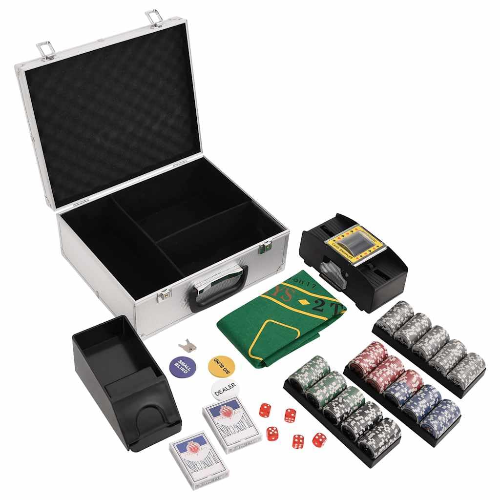 vidaXL Pokerchips Set 300 STK., Pokerkoffer mit Buttons Chips Würfeln, Pokerset Spielkarten Set mit