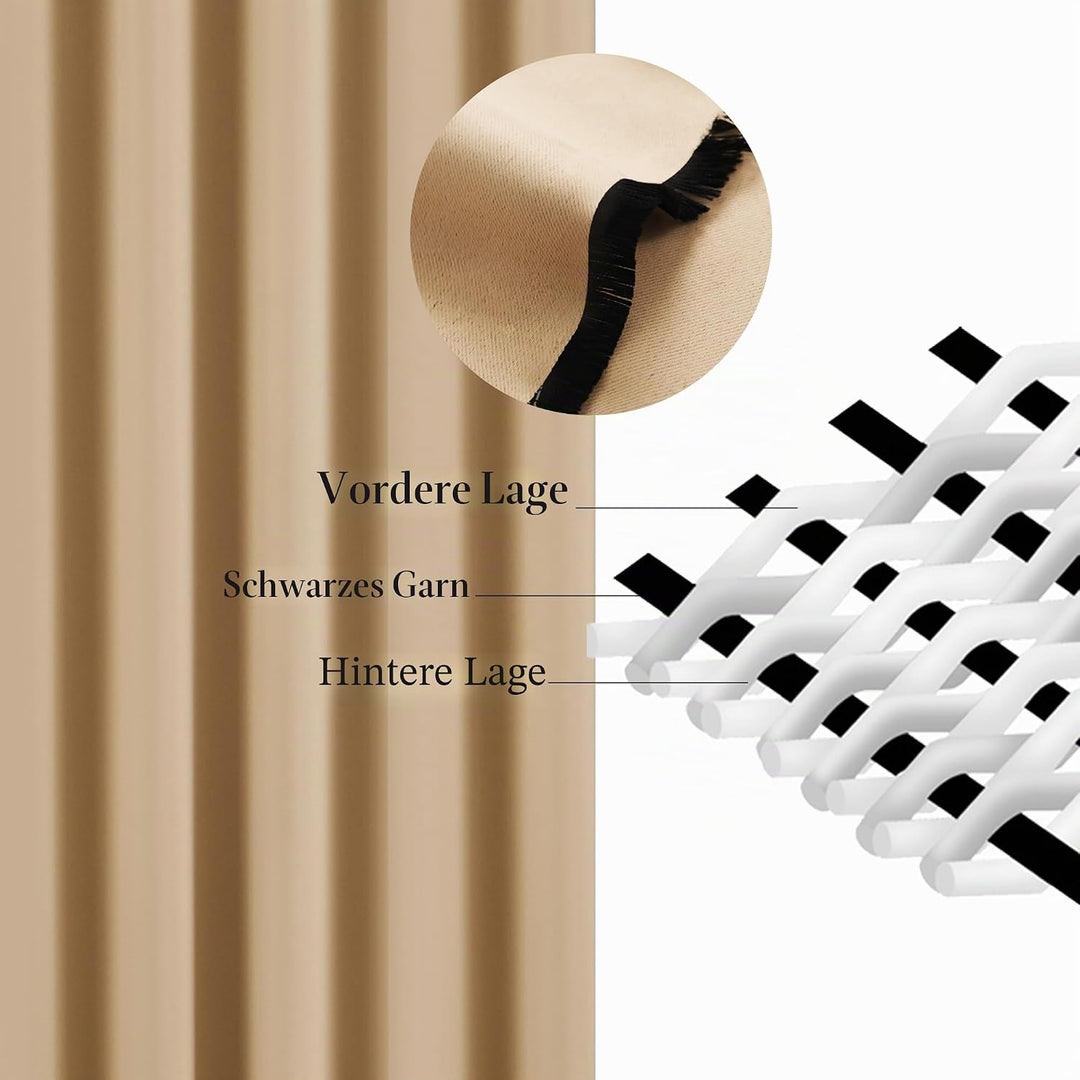 Hiasan Verdunklungsvorhänge Gardinen mit Ösen,Beige Blickdicht Vorhänge,2 Stück,106 x 160 cm (Breite