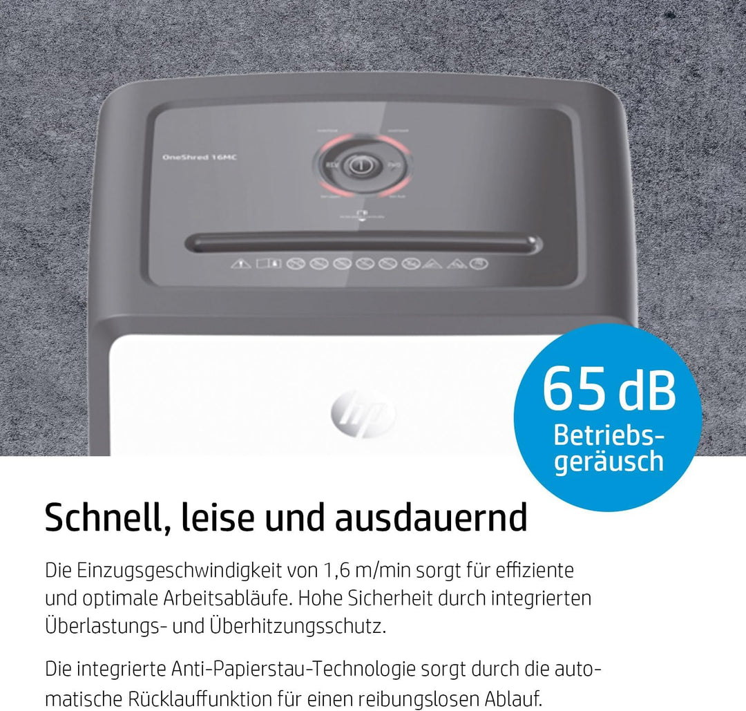 HP OneShred 16MC, Aktenvernichter, Sicherheitsstufe P-5, Micro Cut, 16 Blatt, 2808 Micro Cut 16 Blat