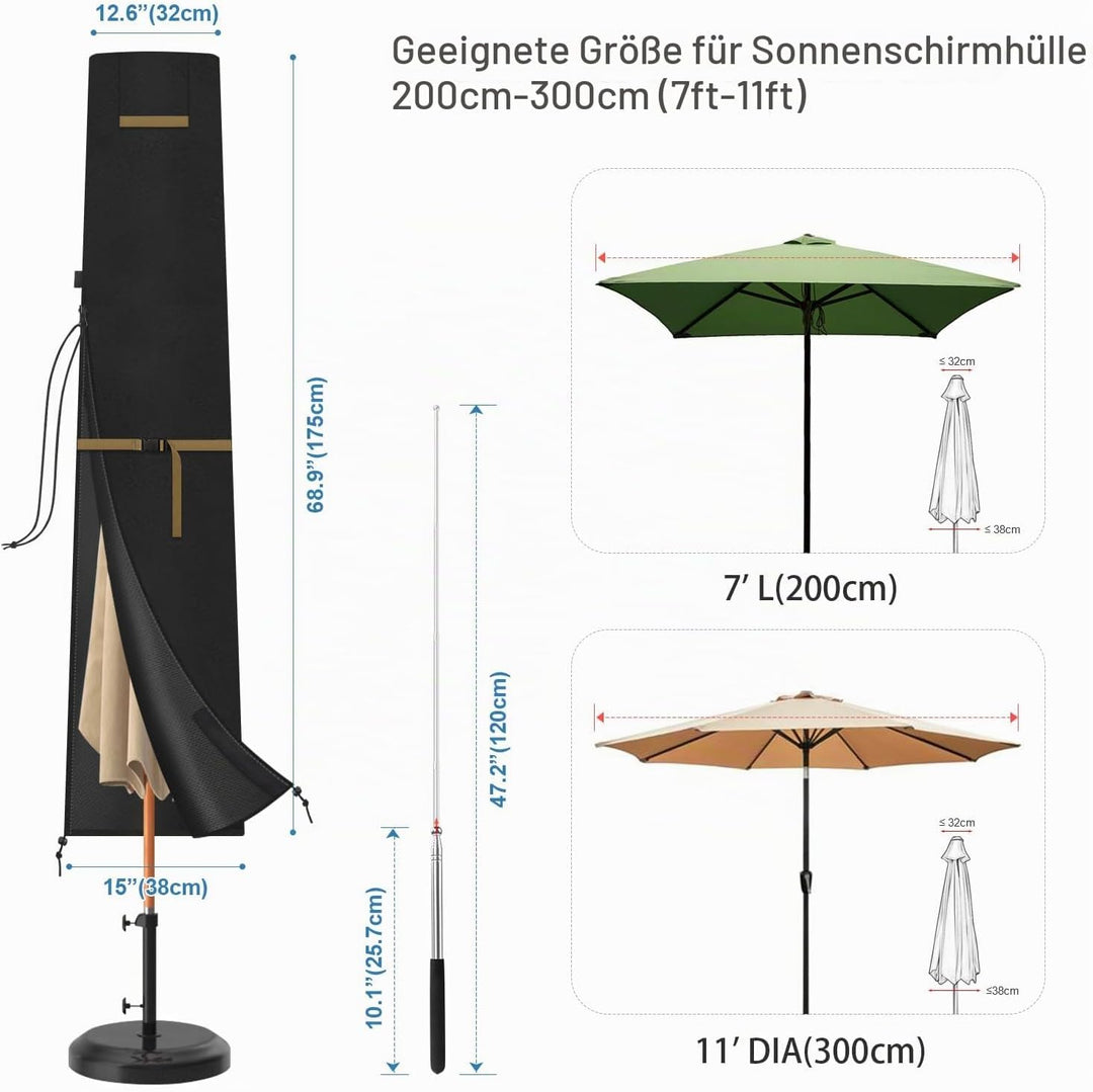 VANSHEIM Abdeckhaube für Sonnenschirme bis 300 cm - Wasserdichte Schutzhülle für Ampelschirme - Oxfo