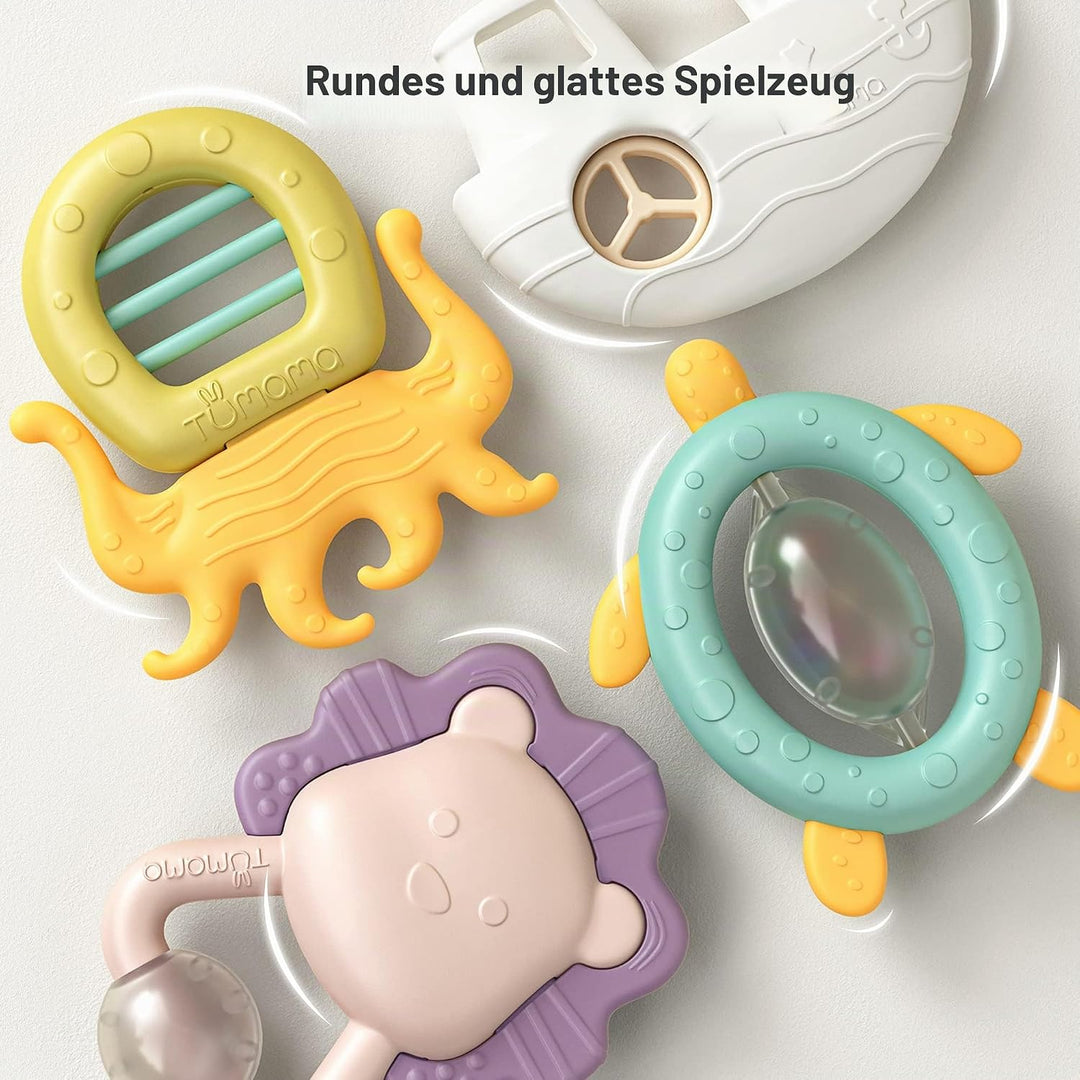 TUMAMA Rasseln Beissring für Babys 0 6 8 12 Monate, Shaker Greifling Baby Spielzeug ab 0-12 6-18 Mon