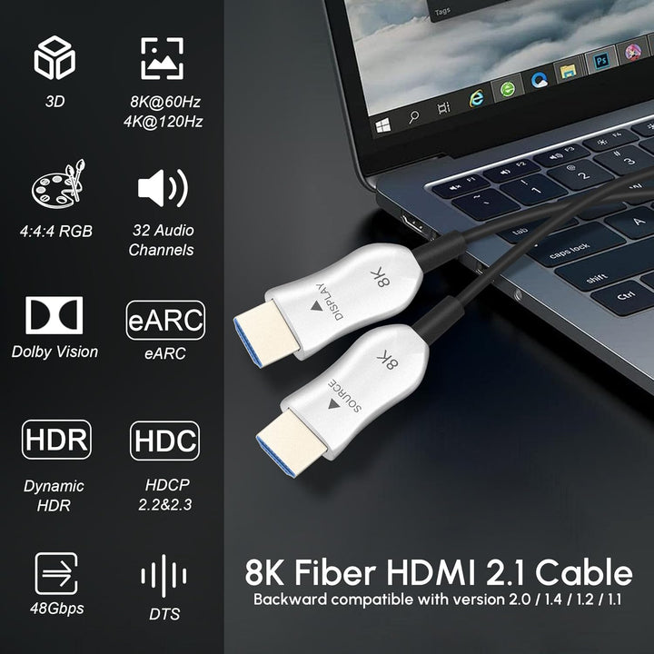 8K HDMI 2.1 Kabel Glasfaser 1m, Ultra High Speed HDMI Aktives Kabel, 48Gbps HDMI Glasfaserkabel, 8K@