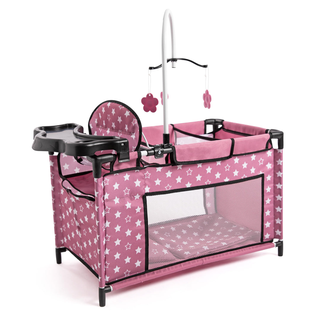 Bayer Design 62676AA Puppenbett mit Schrank, Sitz, Mobile, Ablage, Bettdecke, Kissen, Puppenzubehör