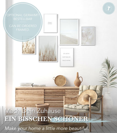 Papierschmiede® Mood Poster Set Pampas White, Deko Bilder Wohnzimmer, 2x DIN A3 (ca. 30x42) und 4x D