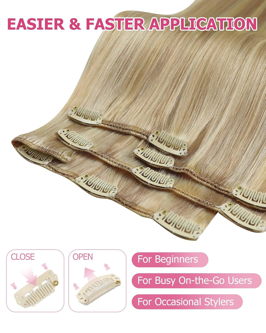 YoungSee Clip in Extensions Echthaar Clip in Extensions Echthaar Goldblond Strahnchen Mittelblond Cl