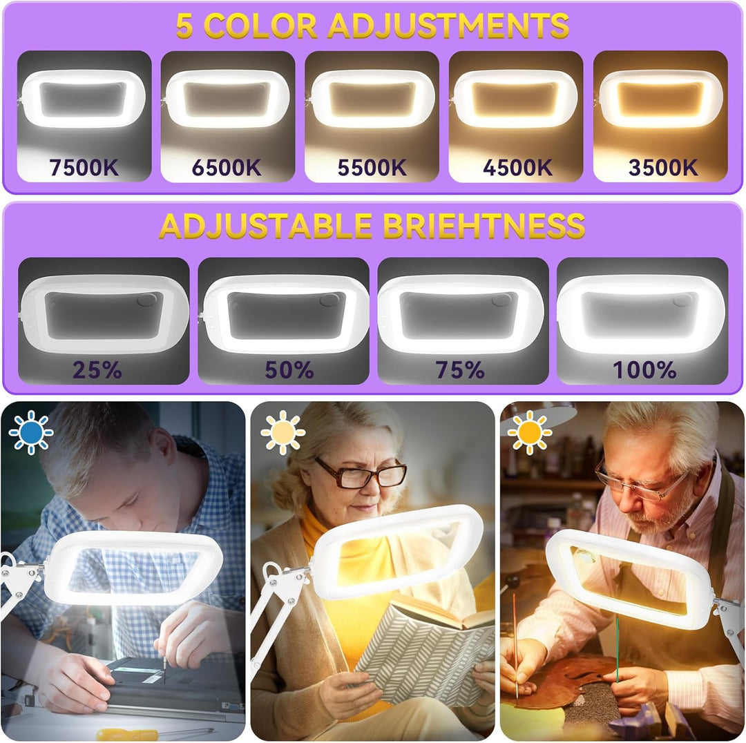 NZQXJXZ 10X 30X Rechteck Lupe mit Licht und Ständer, 60 LED-Beleuchtete Lupenlampe, 5 Farbmodi, 4 Di