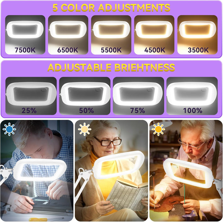 NZQXJXZ 10X 30X Rechteck Lupe mit Licht und Ständer, 60 LED-Beleuchtete Lupenlampe, 5 Farbmodi, 4 Di
