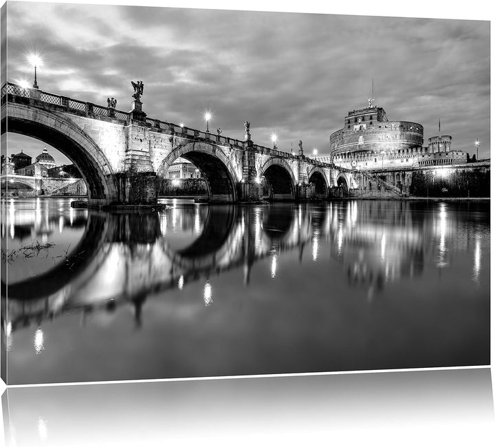 Pixxprint Nachtansicht von S. Angelo-Brücke Kunst B&W, Format: 100x70 auf Leinwand, XXL riesige Bild