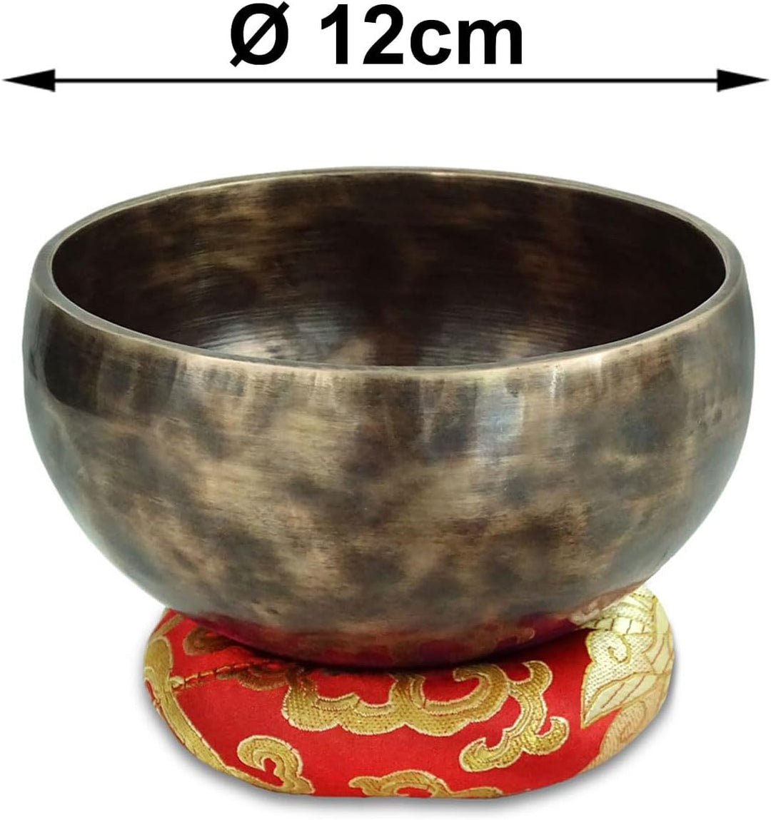 keepdrum Tibetische Bronze-Klangschale Singing Bowl 12 cm mit Klangschalen-Reiber und Untersetzer