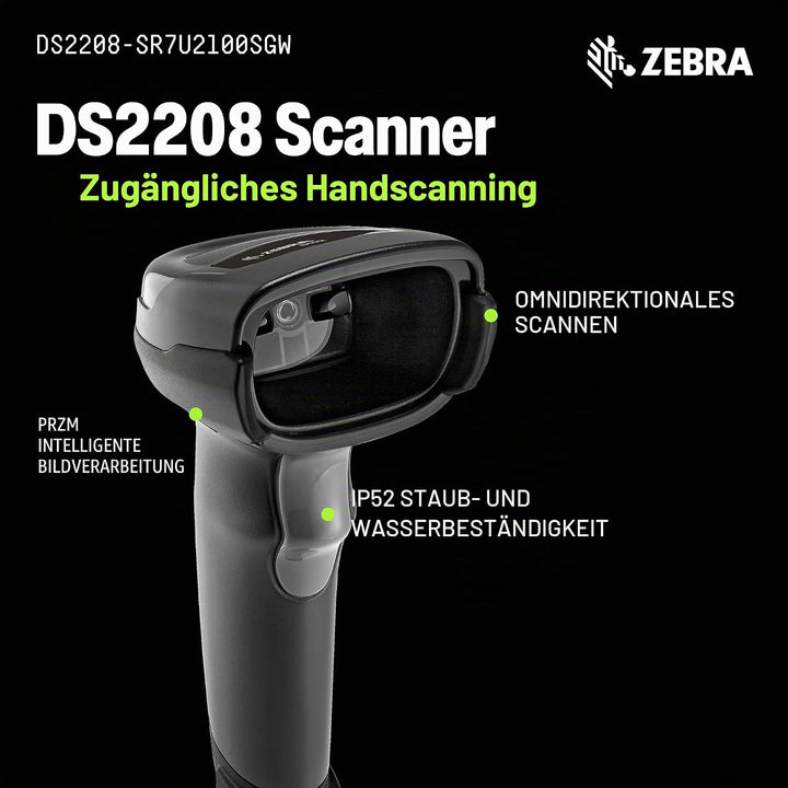 Zebra Technologies - DS2208-SR USB Kit mit Ständer - 1D/2D Barcode Imager - Vorkonfiguriert und sofo