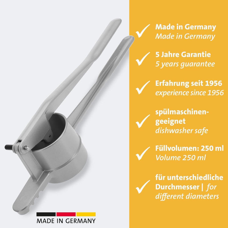 Westmark Spätzle-/Kartoffelpresse, Mit runder Lochung, Aluminiumdruckguss, Länge: 41 cm, Spätzlepres