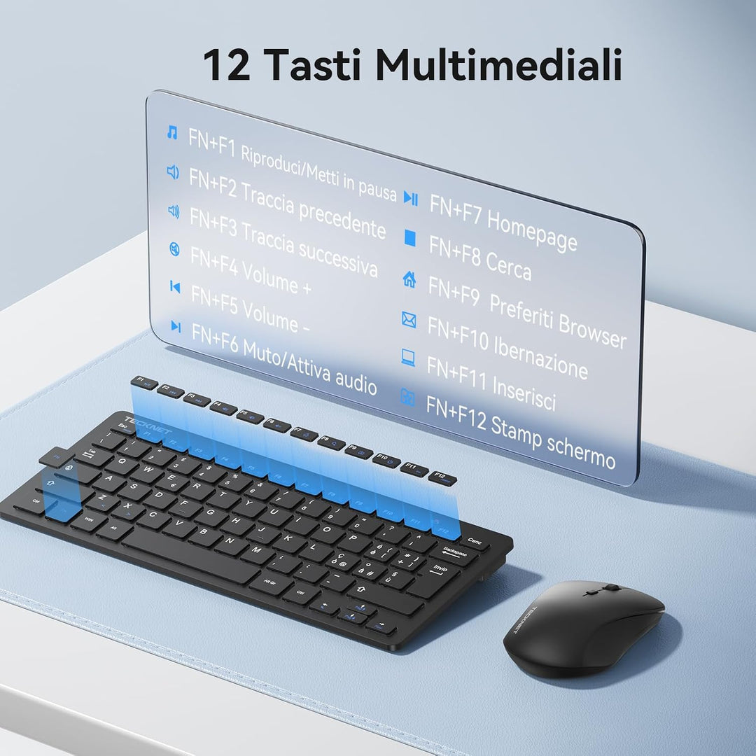 TECKNET Italienische QWERTY-Tastatur und Maus, 2.4G kabellose Tastatur und leise Maus mit Nano-USB-E