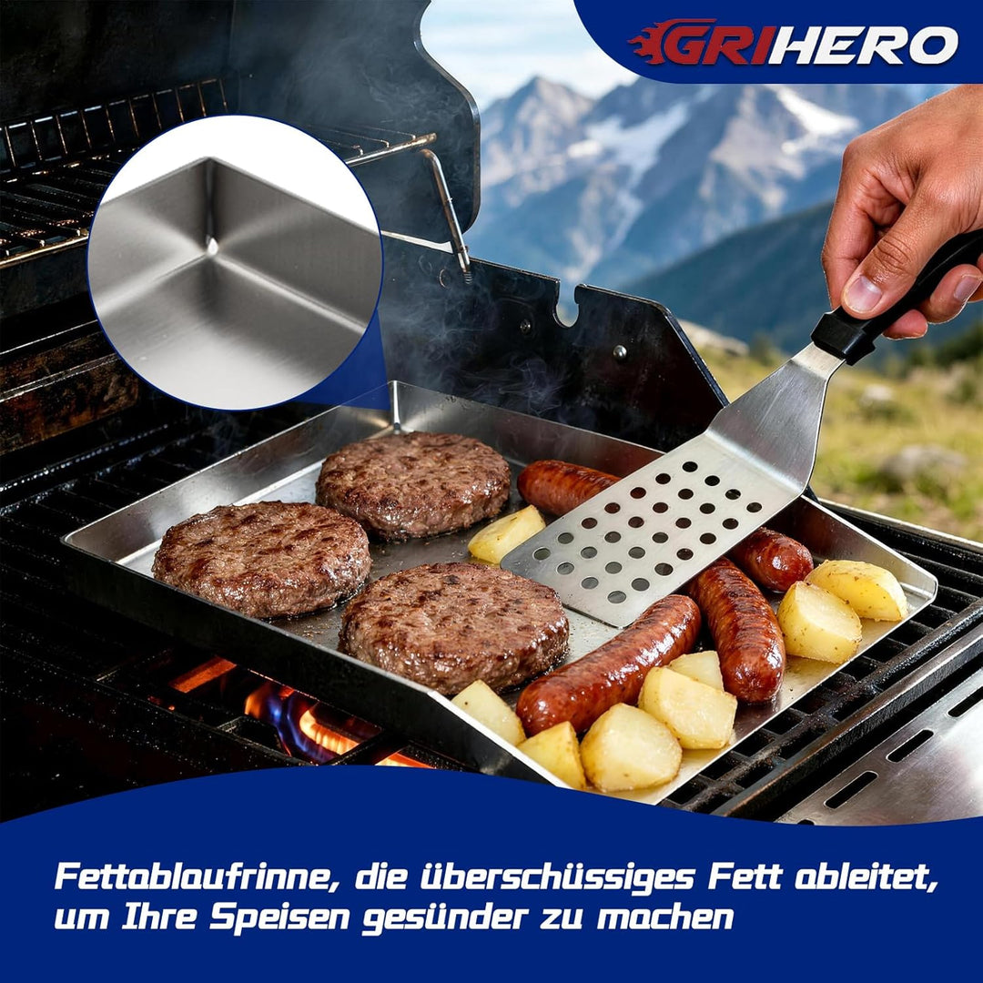 45x30CM Edelstahl Grillplatte, BBQ Plancha Grillschale für Napoleon Rogue (auch mit Heckbrenner), We