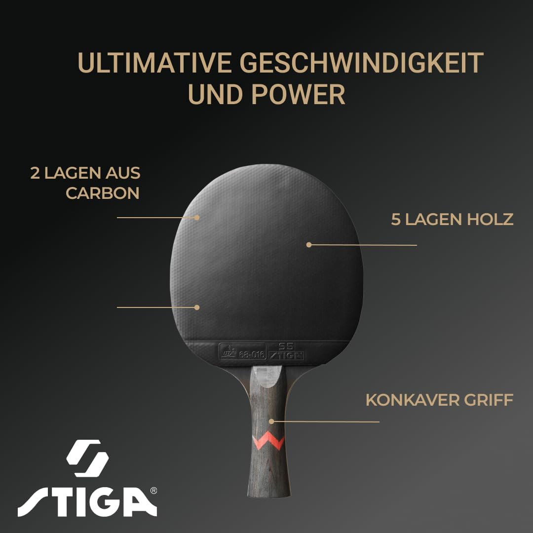 STIGA Royal 5 Sterne Tischtennis Schläger Pro Carbon,, Single