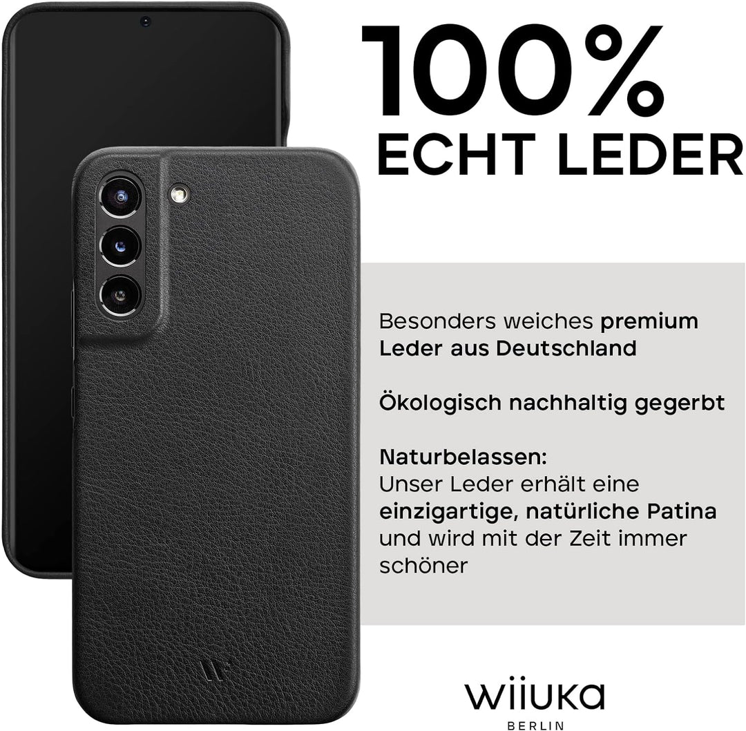 WIIUKA Hülle für Samsung Galaxy S23 Plus, Leder aus Deutschland, Lederhülle extra Dünn, Premium Hand
