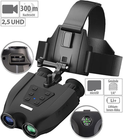 Zavarius Nachtsichtgerät: Nachtsichtbrille/-gerät mit Kopfhalterung, 2,5K-UHD-Cam, 6X Opt. Zoom (Nac