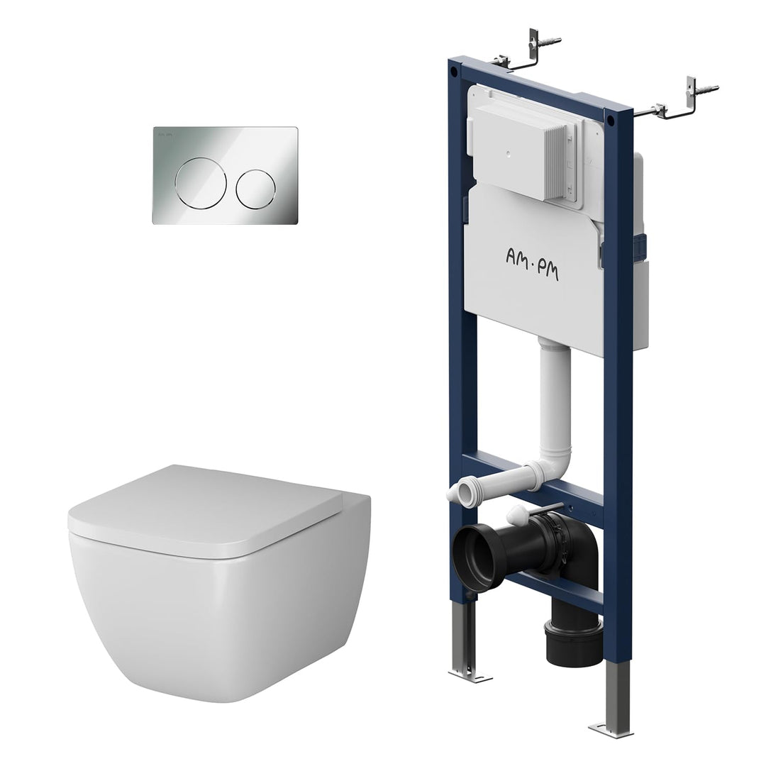 AM.PM - Komplettes Set - Vorwandelement II12709 Prime Fit inkl. Runde Betätigungsplatte Chrom + Häng