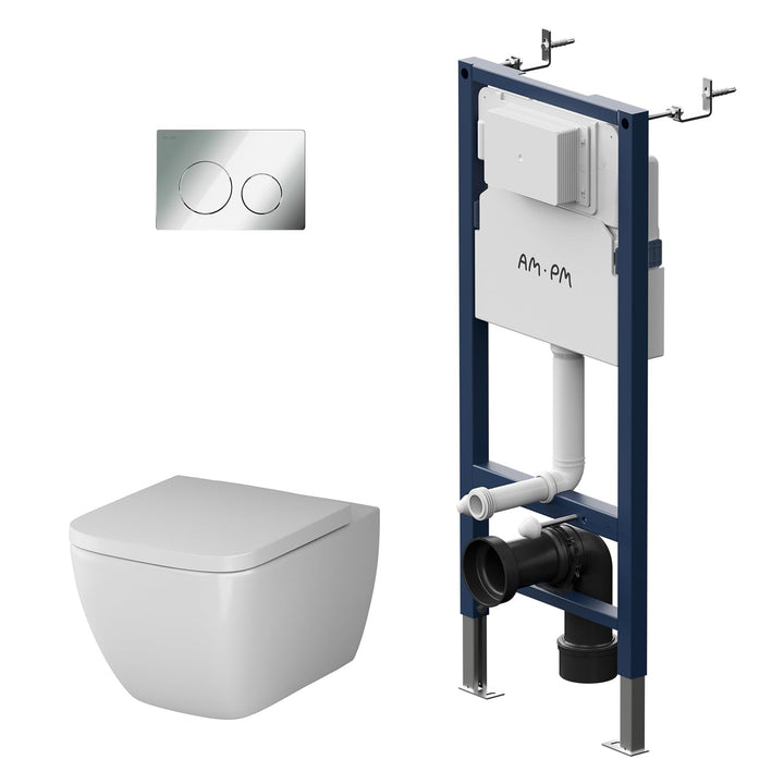 AM.PM - Komplettes Set - Vorwandelement II12709 Prime Fit inkl. Runde Betätigungsplatte Chrom + Häng