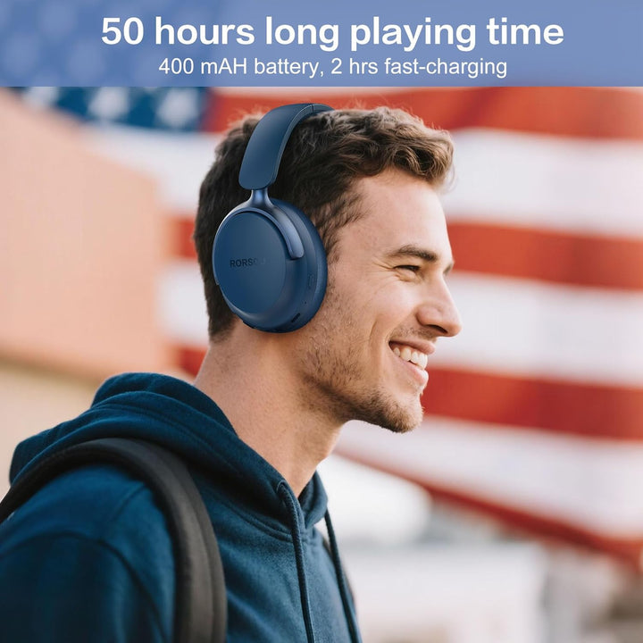 RORSOU B8 Over-Ear Bluetooth Kopfhörer, 6 EQ Musik Modi, 50 stündige Laufzeit, Deep Bass Wireless Ko