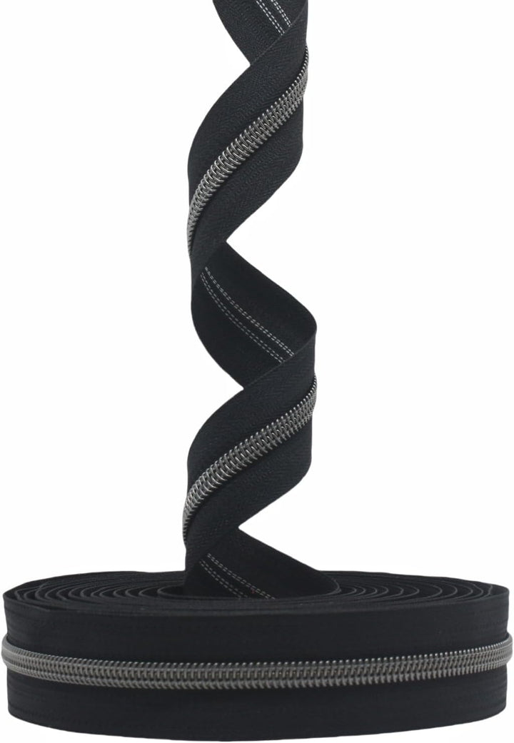 MebuZip 9 m Altsilber endlos Reissverschluss Meterware Reissverschluss Nylon 6mm-Spirale + 25 Nonloc