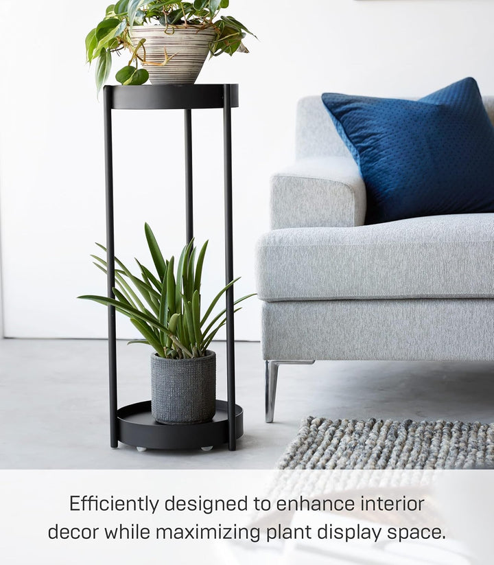 YAMAZAKI 4367 TOWER 2Tiered Plant Stand with Caster, black, Steel / Polypropylene / Nylon, 25 x 26.5