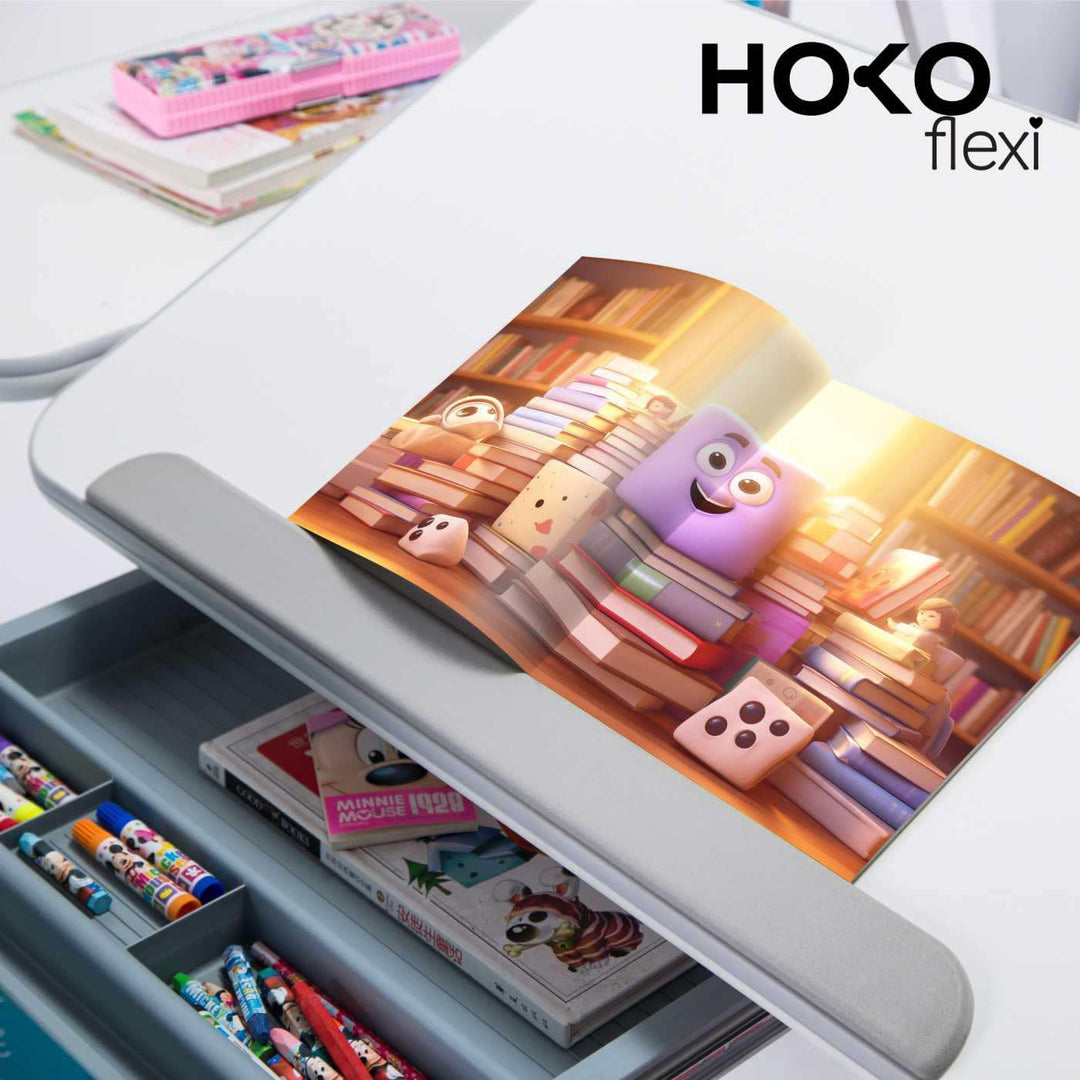 HOKO® Ergo Lana rutschfeste Handballenauflage mit Buchstopper für Kinderschreibtisch, Farbe Grau. Er