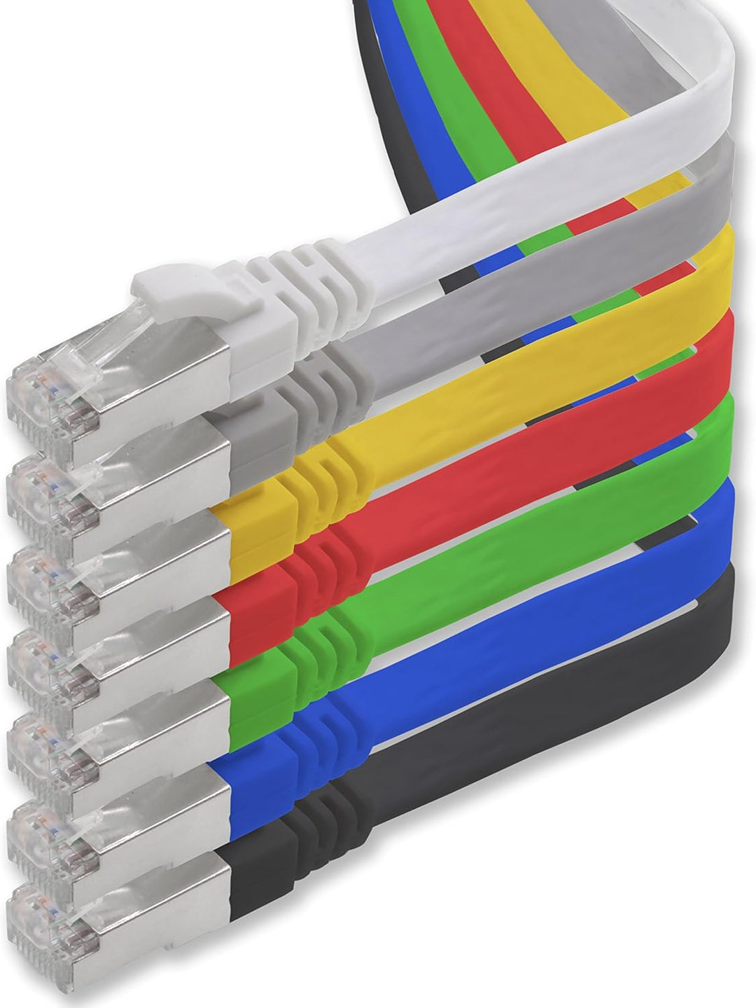 1aTTack.de 7.5m - 7-Farben - 7 Stück CAT.7 Gigabit Ethernet LAN Flachband Flachbandkabel (RJ45) Netz