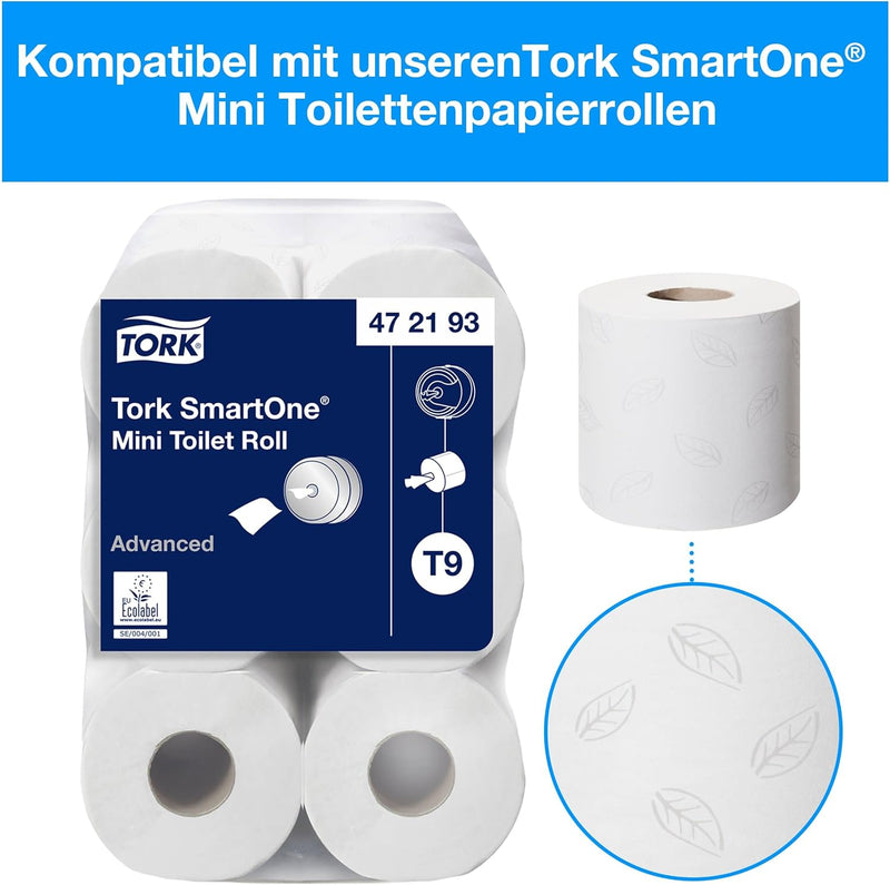 Tork SmartOne Mini Doppelrollenspender für Toilettenpapier Weiss T9, Hohe Kapazität, Elevation Linie