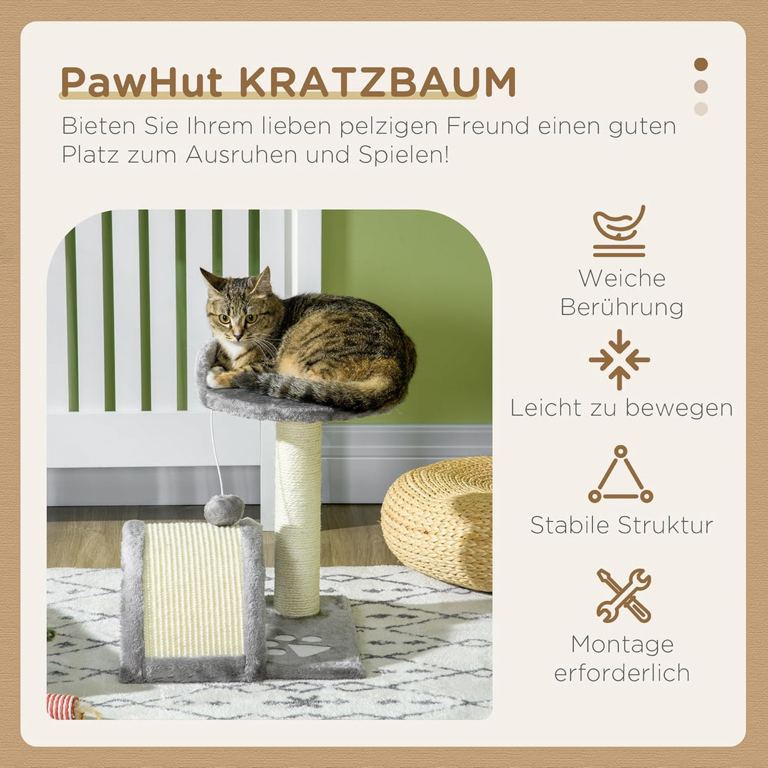 PawHut Kratzbaum 46 cm Kleiner Katzenturm mit Höhle, Spielball, Sisal-Seil, erhöhter Plattform, Katz