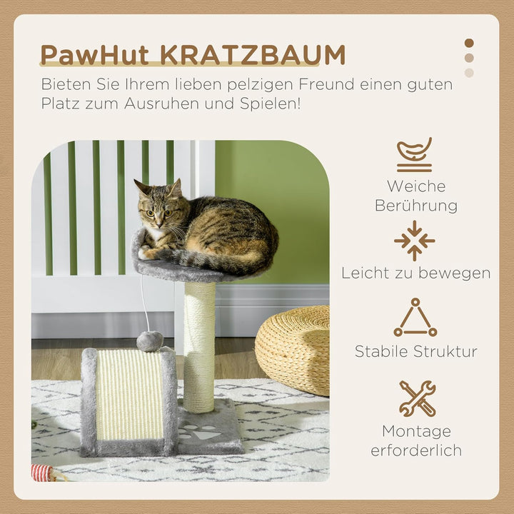 PawHut Kratzbaum 46 cm Kleiner Katzenturm mit Höhle, Spielball, Sisal-Seil, erhöhter Plattform, Katz