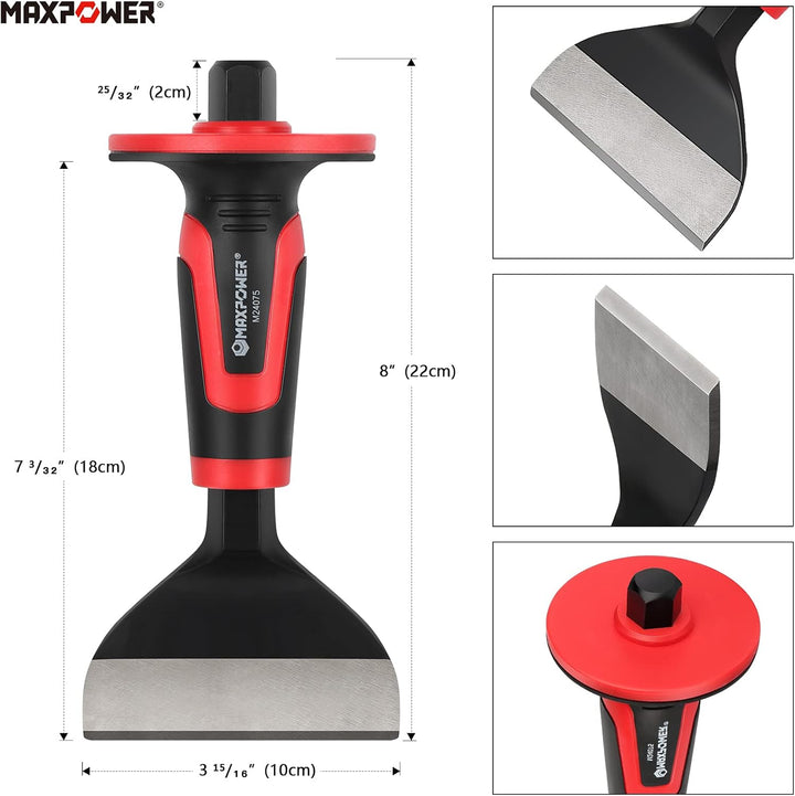 MAXPOWER Handmeissel Set 3 Stück mit Handschutz, Spitzmeissel 30cm, Präzisionsflachmeissel 30 x 3 cm