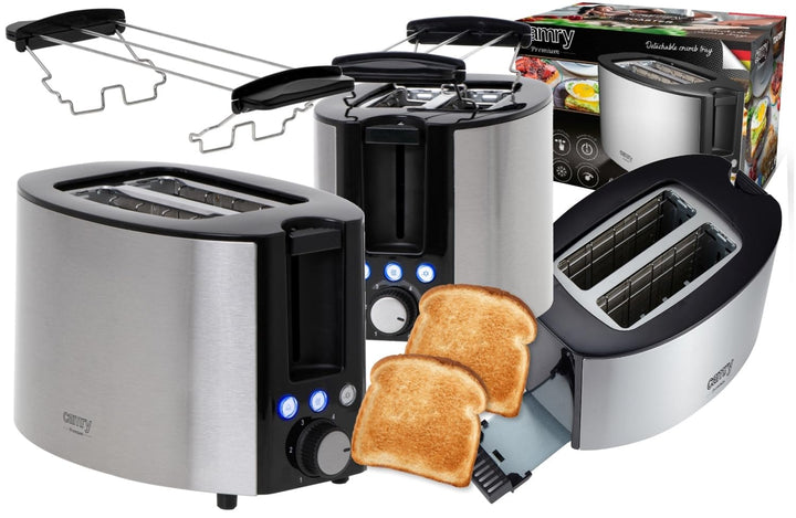CAMRY CR 3215 Edelstahl Toaster 2 Scheiben, 850 W, mit Funktionen: Aufwärmen, Abbrechen, Auftauen, e