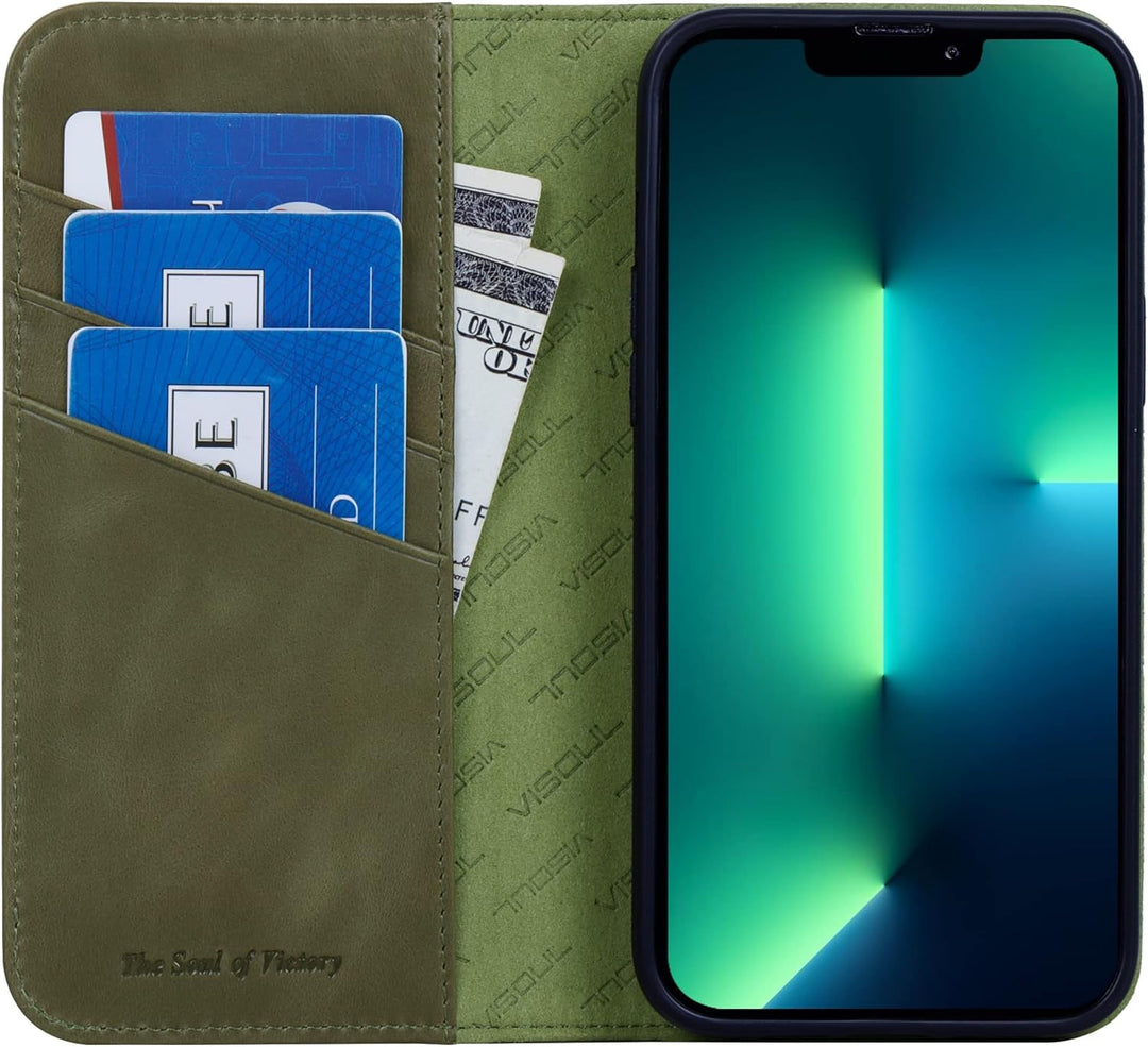 VISOUL Hülle für iPhone 13 Pro Handyhülle Schutzhülle TPU [Erstklassiges Echtleder] [Kartenfach] [Ma