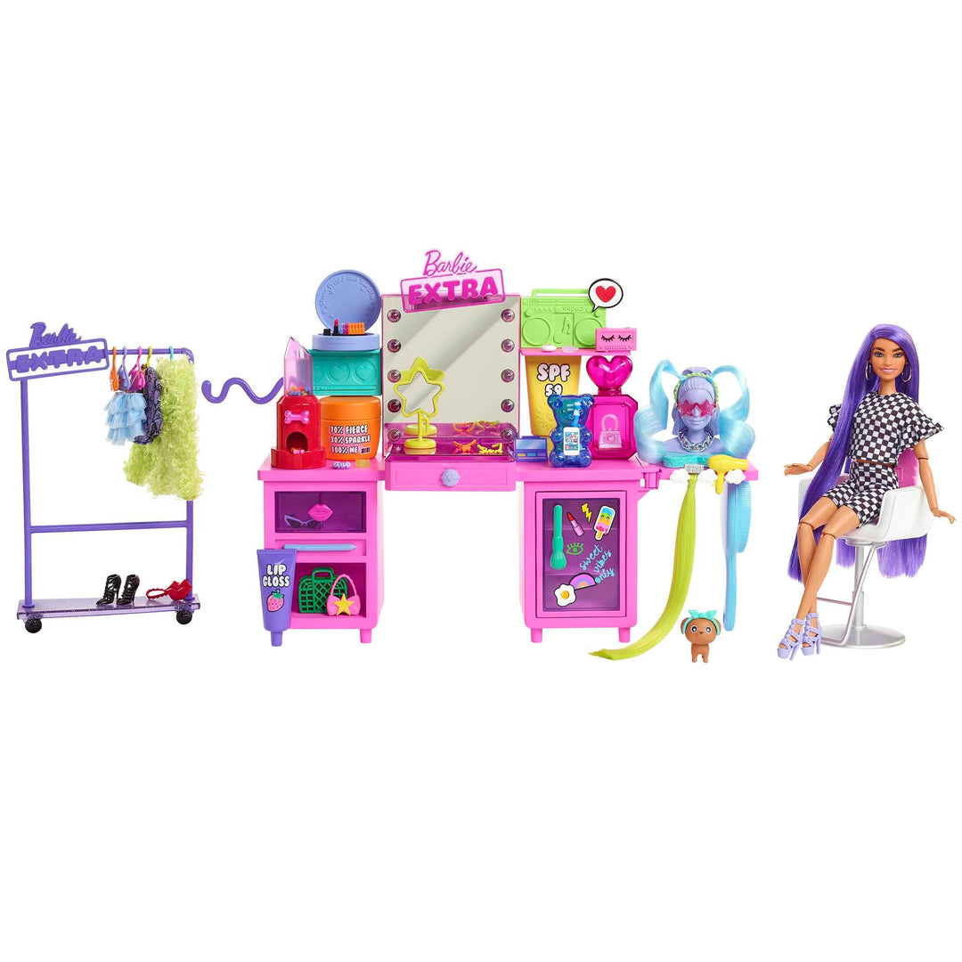 Barbie GYJ70 Extra Spielset mit exklusiver Puppe, Hündchen &amp; 45+ Teile, Spielzeug ab 3 Jahren, Spiel