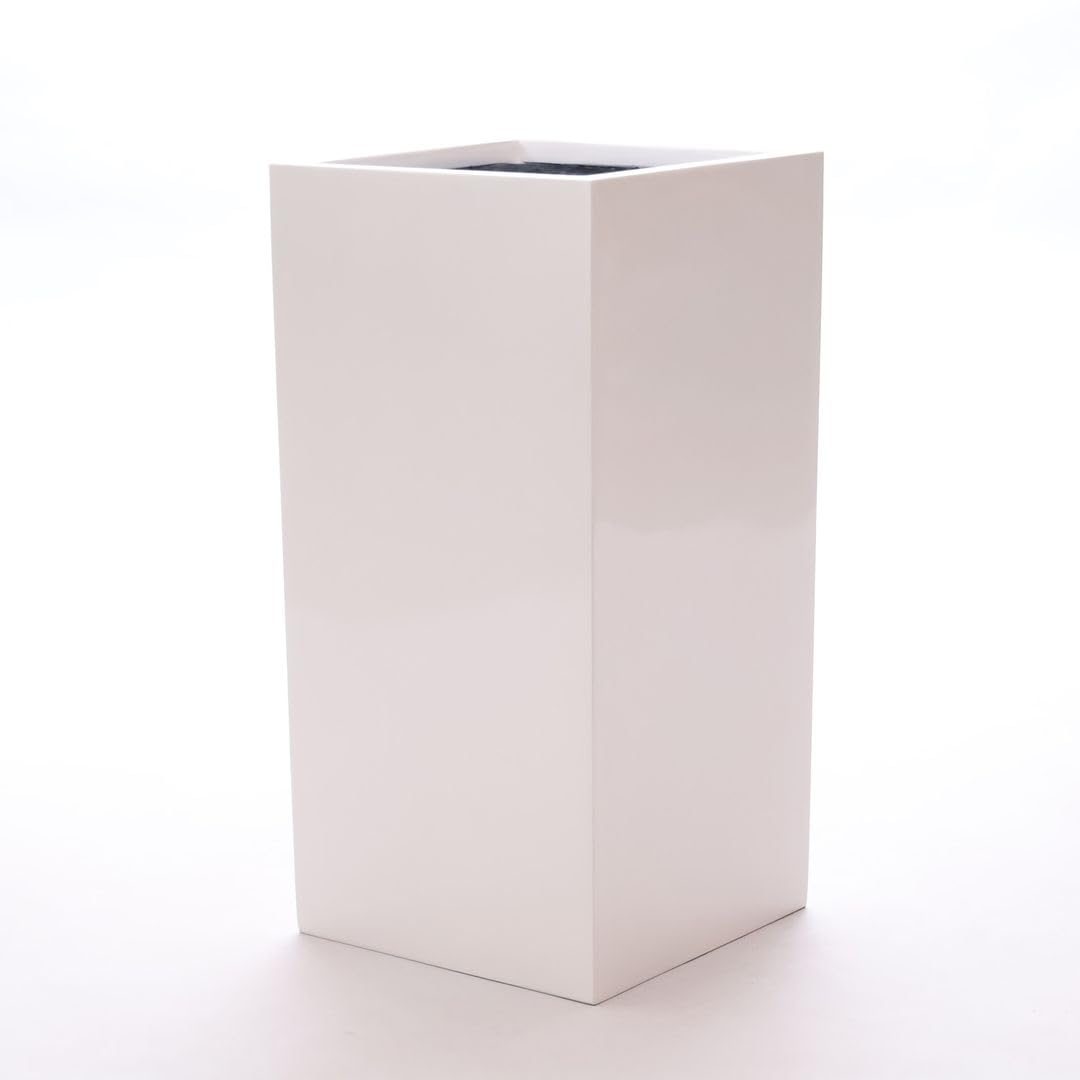 Elegant Einrichten Pflanzkübel, Blumenkübel Fiberglas säule 38x38x70cm Hochglanz weiss.