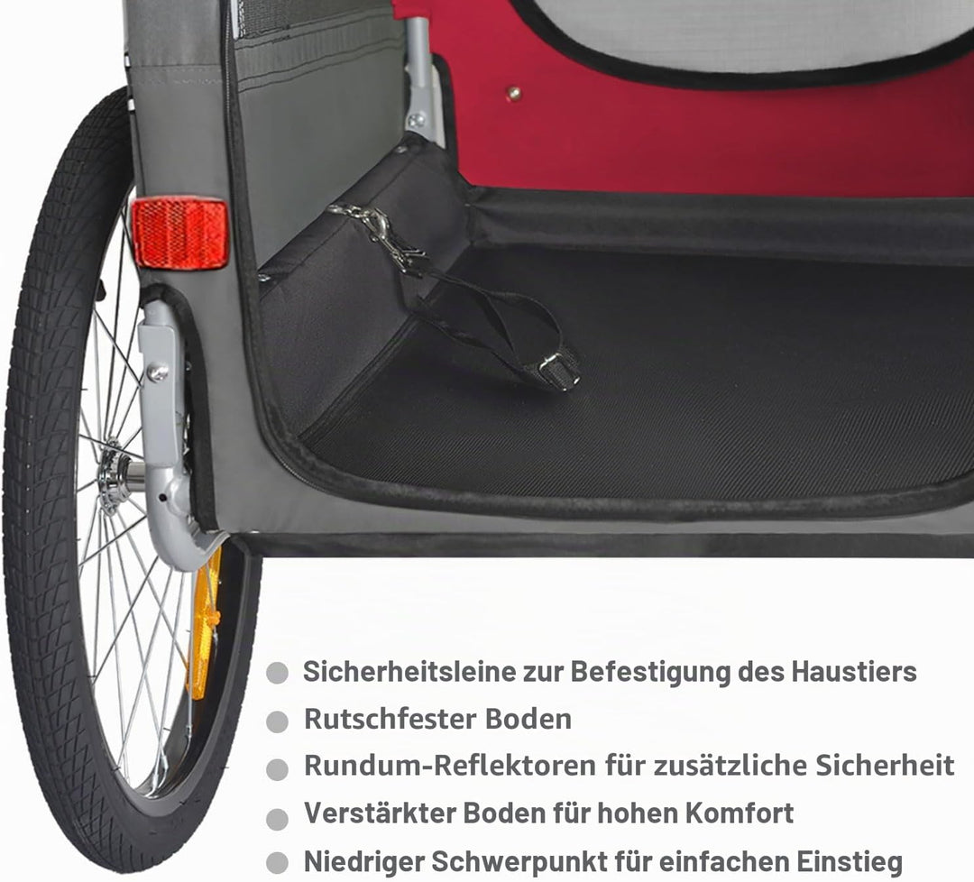 DOGGYHUT® Premium MEDIUM Fahrrad Hundeanhänger für Hunde bis 23 kg Fahrradanhänger Klappbar ROT, ROT