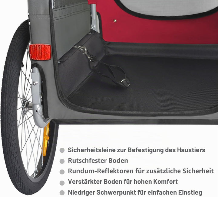 DOGGYHUT® Premium MEDIUM Fahrrad Hundeanhänger für Hunde bis 23 kg Fahrradanhänger Klappbar ROT, ROT