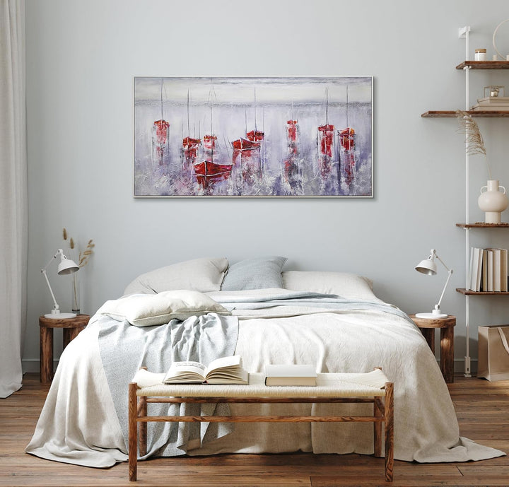 YS-Art Abstrakt Acryl Gemälde auf Leinwand handgemalt Stiller Hafen Wandbilder Wohnzimmer moderne Se
