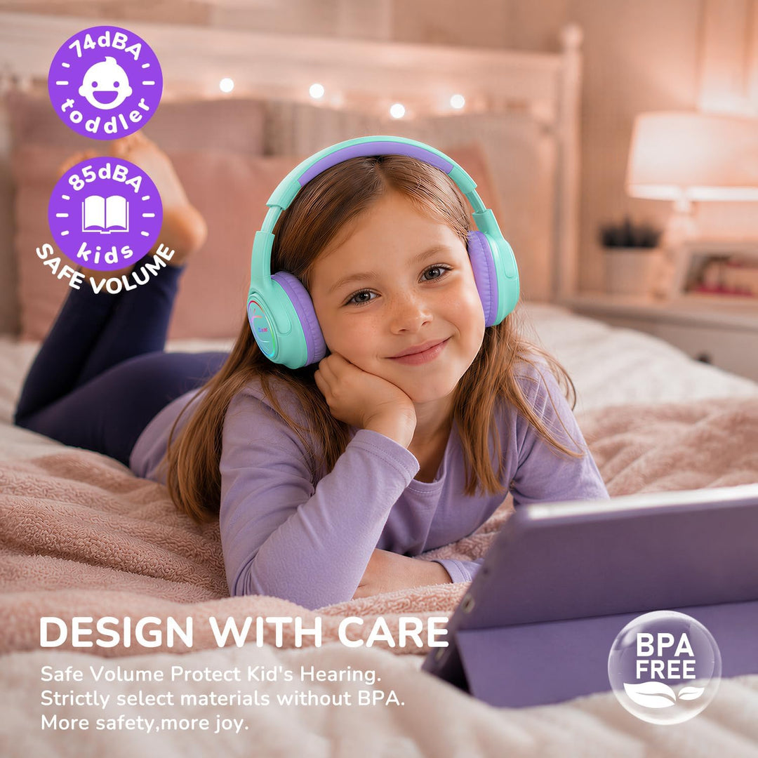iClever Bluetooth Kopfhörer Kinder mit LED-Leuchten, 74/85dBA Lautstärkebegrenzung, 43 Stunden Spiel
